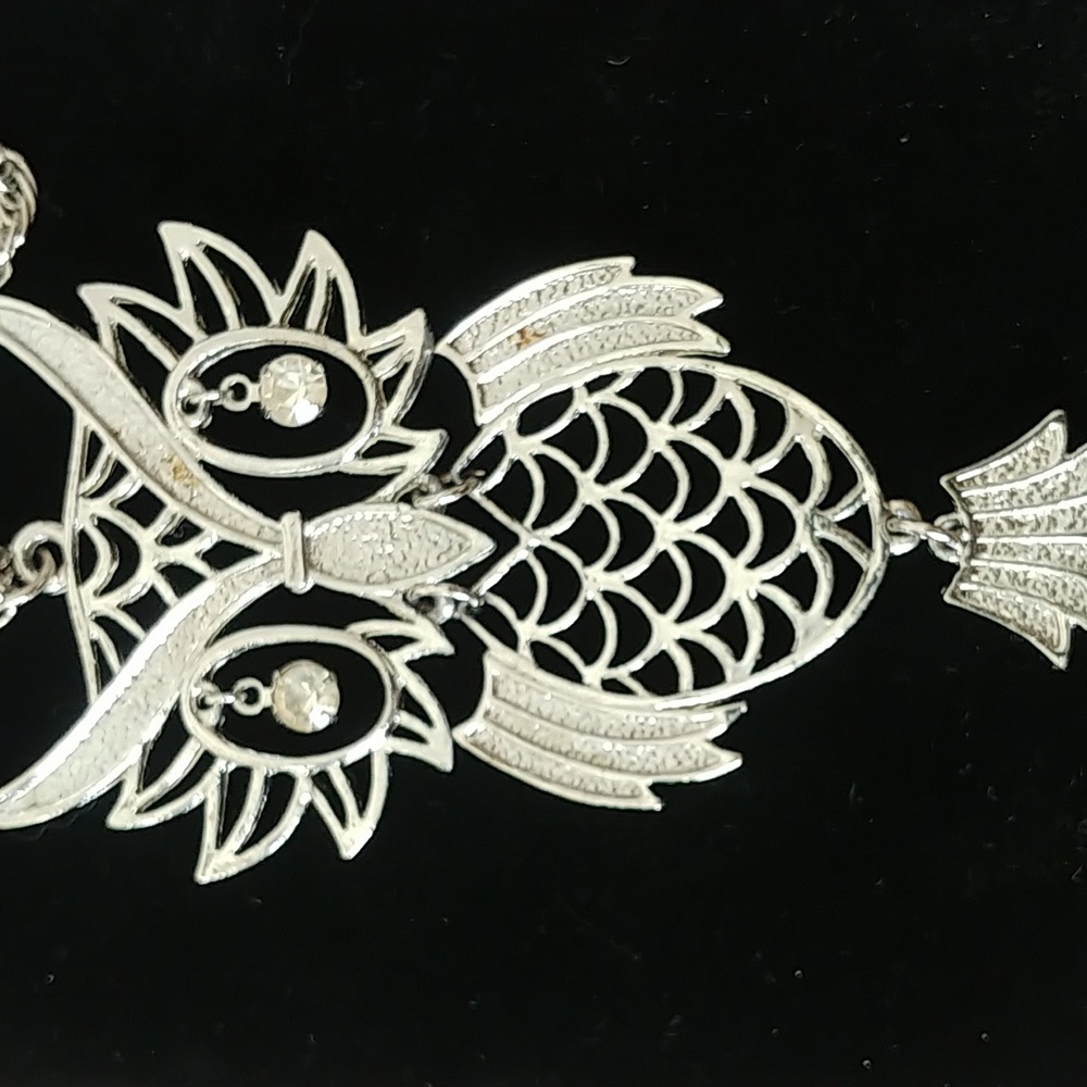 Silver Owl Necklace Rhinestone Eyes